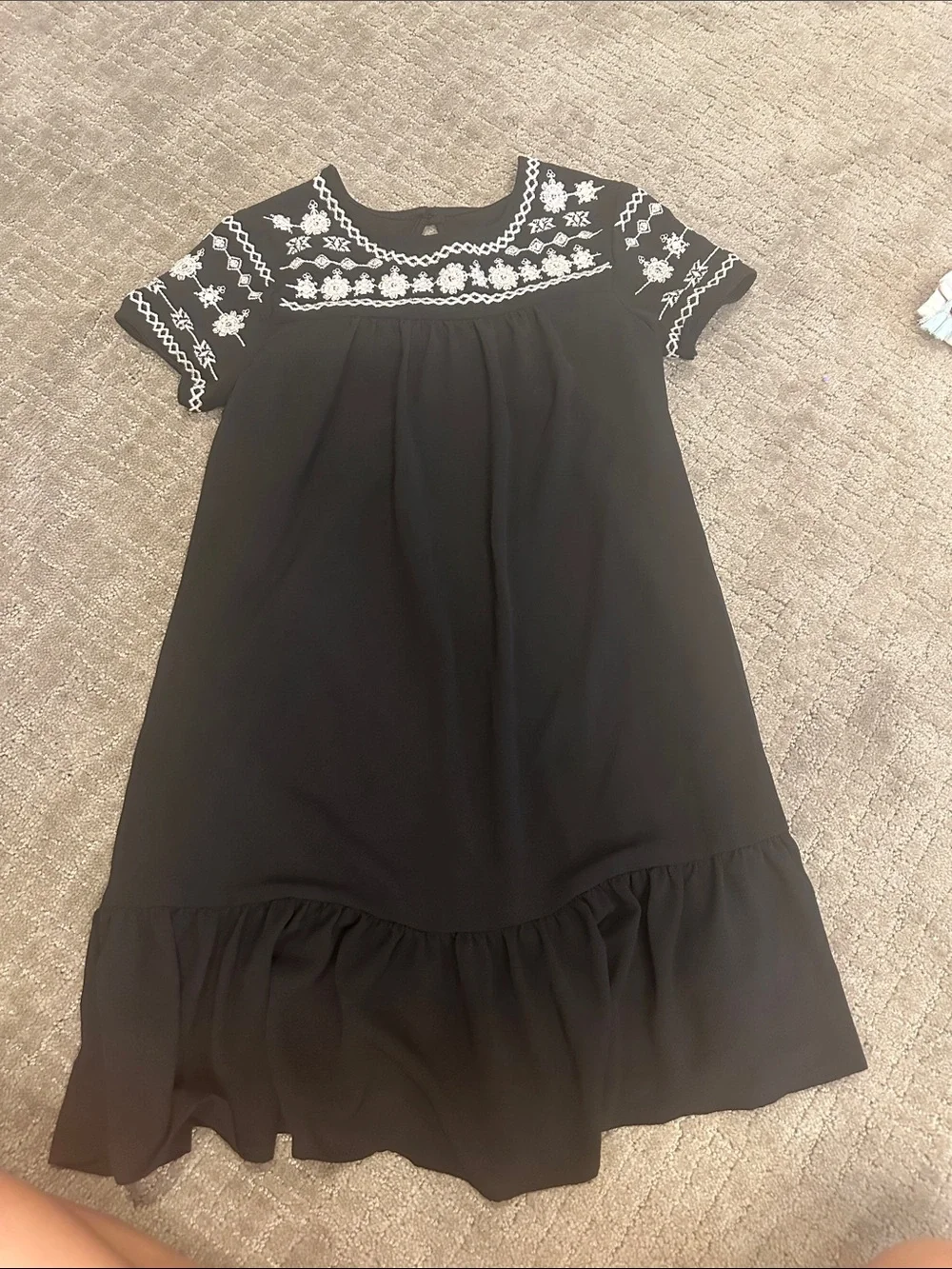 GB girls Black Dress with White Embroidered Yoke